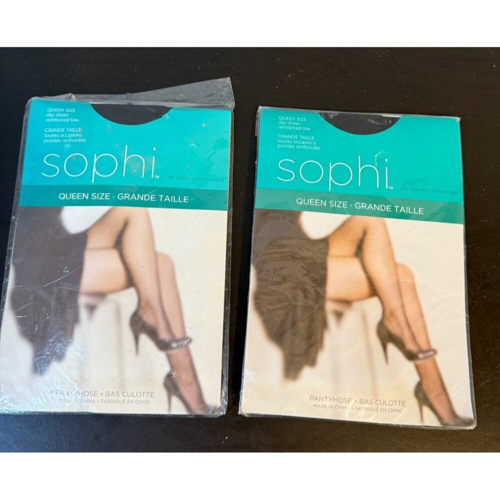 Sophi Queen Size Lot Pantyhose New NIP Black Sheer 2 Pair Hose Tights